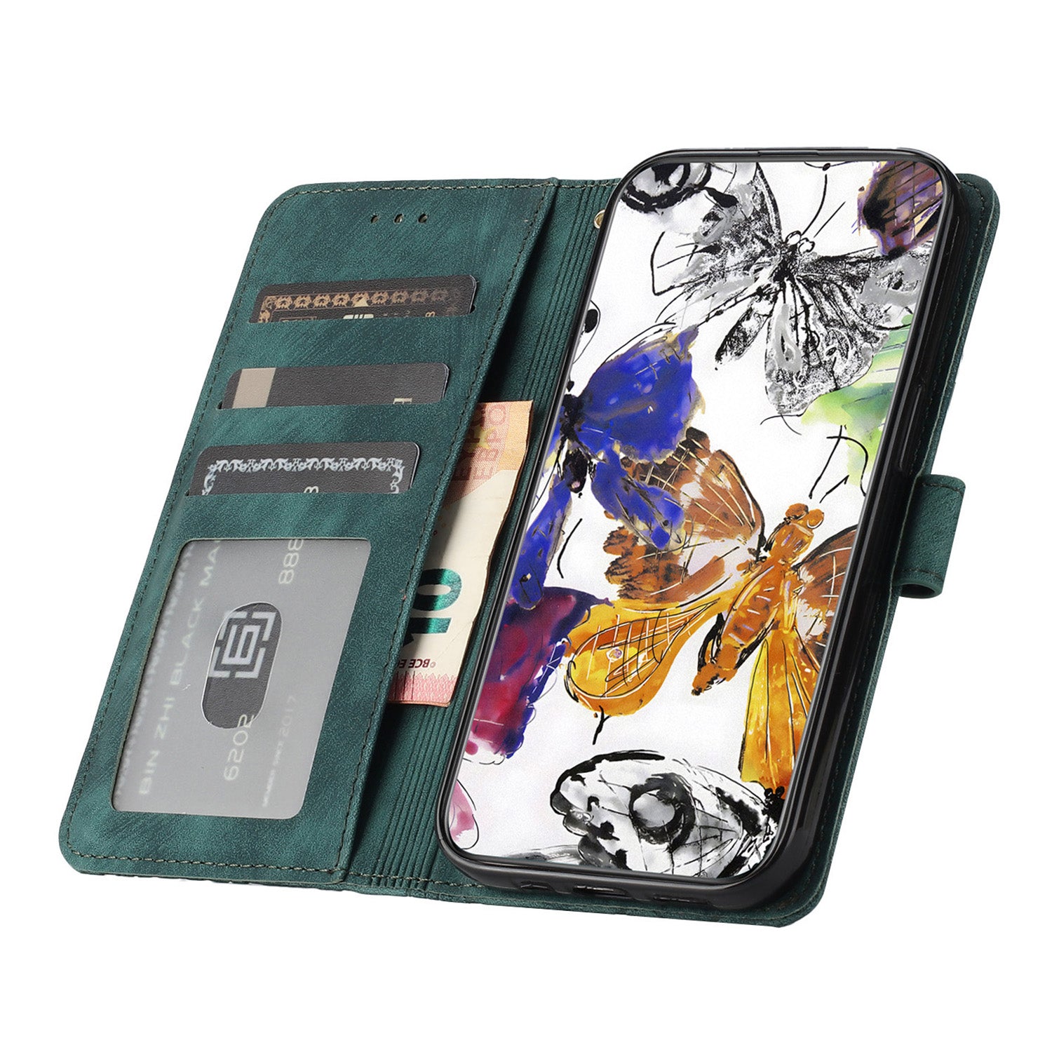 PU Leather Shell for iPhone 13 mini 5.4 inch Stand Wallet Case Butterfly Imprinted Skin-touch Phone Cover PU Leather Shell for iPhone 13 mini 5.4 inch Stand Wallet Case Butterfly Imprinted Skin-touch Phone Cover